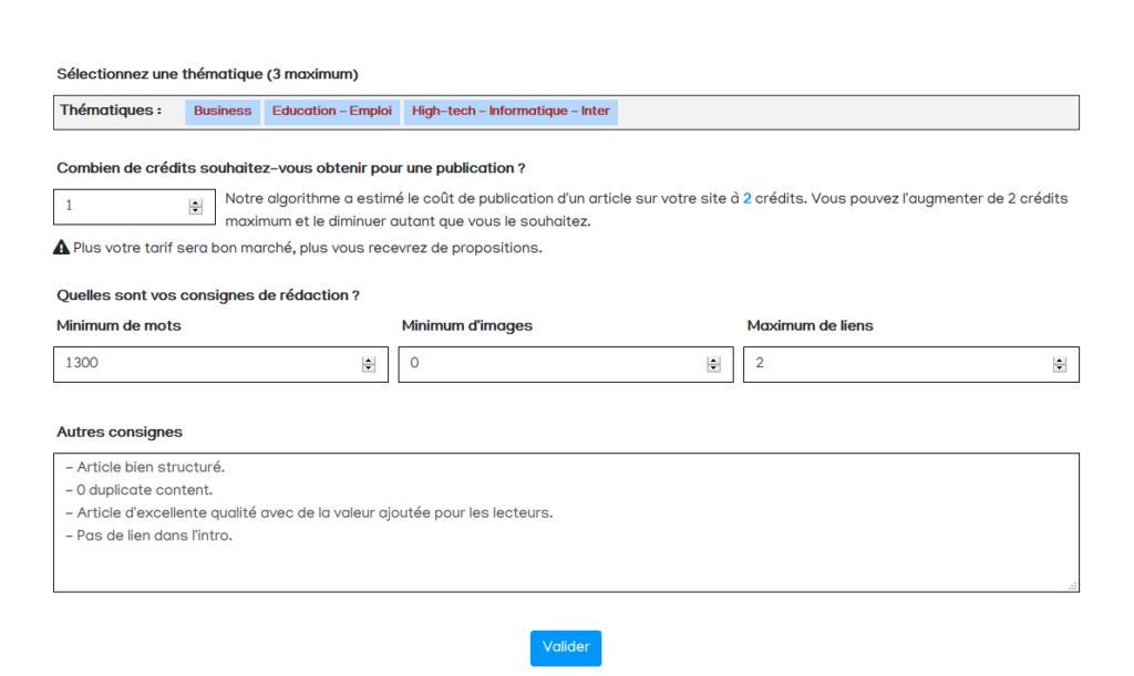 Consignes de publication Dealer de Temps