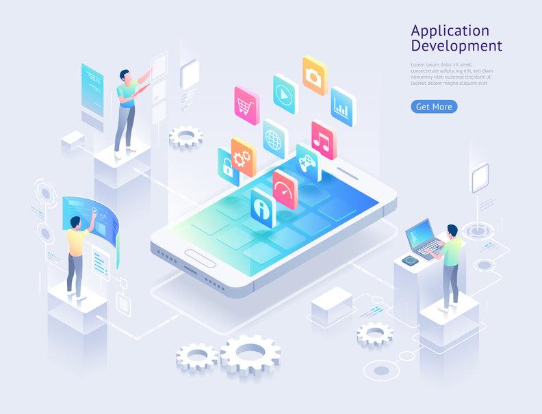 Application development vector isometric illustrations.